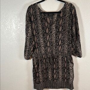 Tolani Neutral Mixed Reptile Snake Print Silk Mini Dress With Pockets Size Small